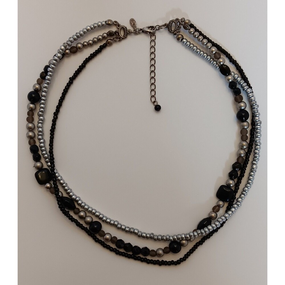 Premier Designs Triple Strand Gunmetal Black Silver Bead Necklace Retired - Picture 5 of 9